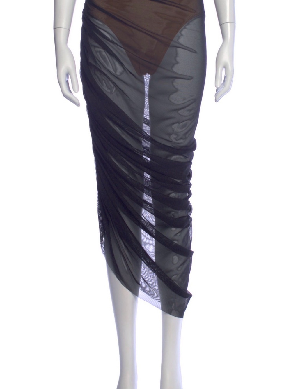 NORMA KAMALI Black Beige Nylon Sheer Long Skirt | Size; XS